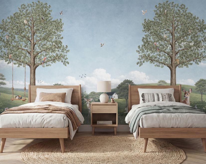 Kids Forest Animals Landscape Wallpaper Mural
