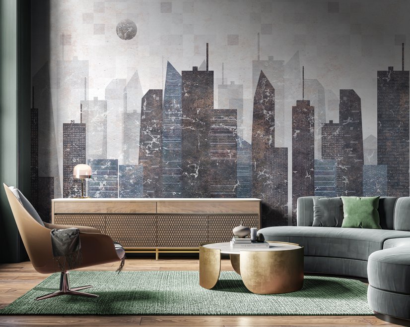 Vintage Geometric City Wallpaper Mural