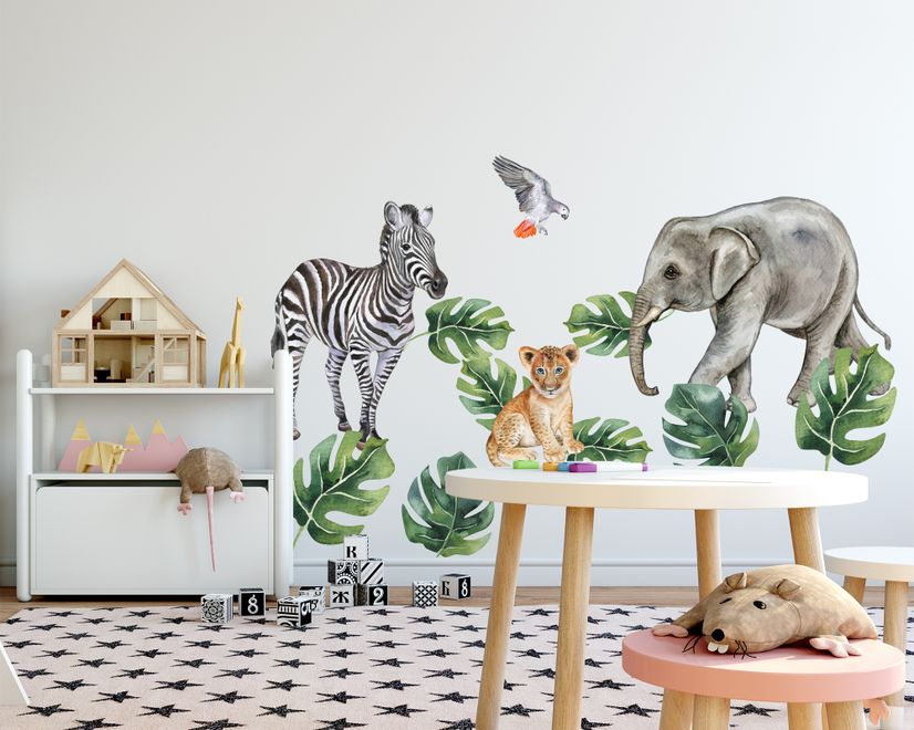 Kinder Tropische Safari Tiere Set Wandtattoo