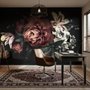 Papier peint panoramique avec pivoines et lys rouges