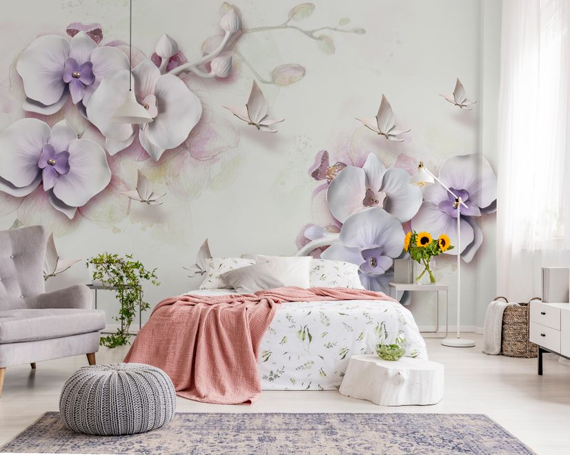 Purple Orchid Floral Wallpaper Mural