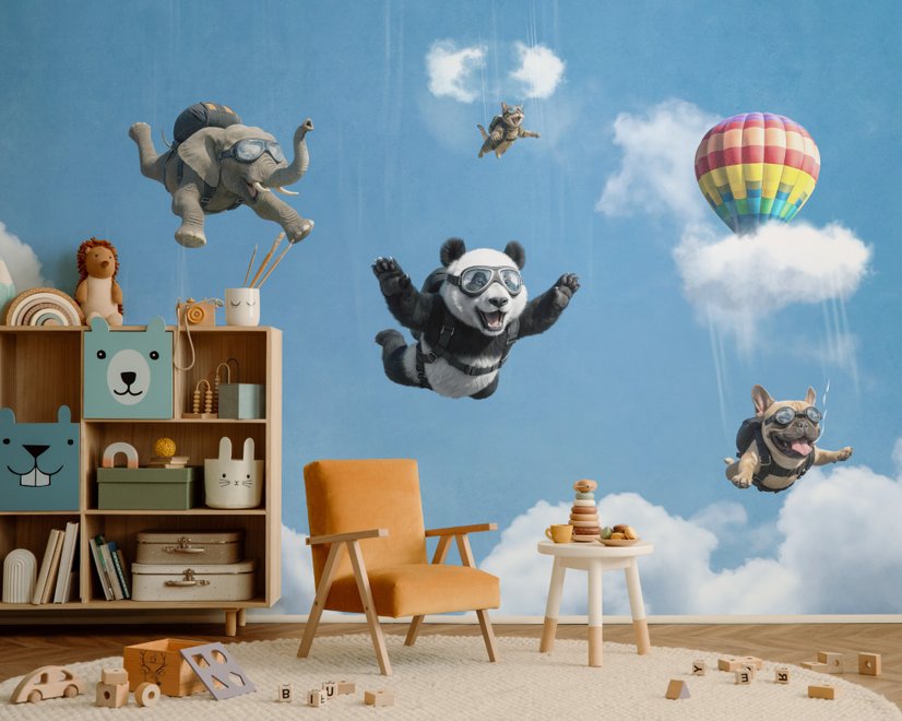Kids Playful Animal Skydiving Wallpaper Mural