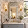 Muted sandy taupe palm trees and pale foliage on a creamy ivory ground tropical wallpaper