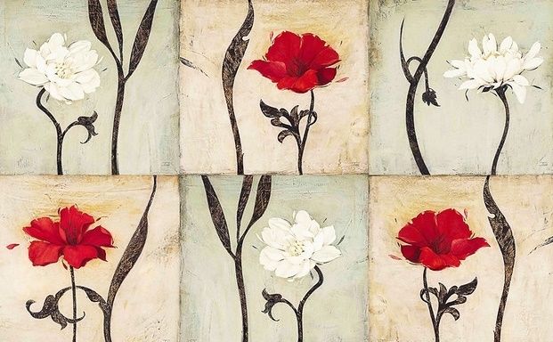 Vintage Red White Floral Wallpaper Mural