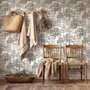 Monochrome wallpaper with grey tree toile on a clean white ground