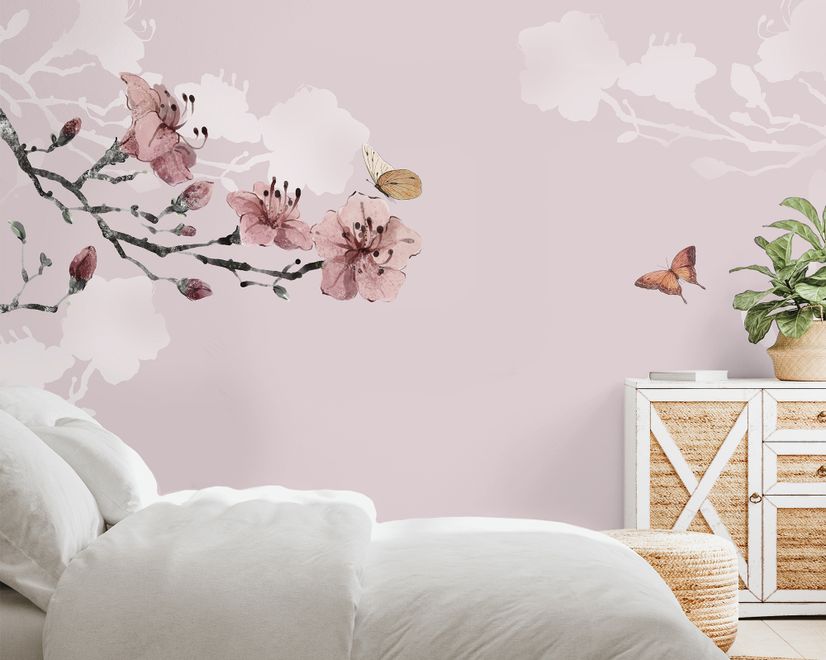 Cherry Blossom and Butterflies Wallpaper Mural