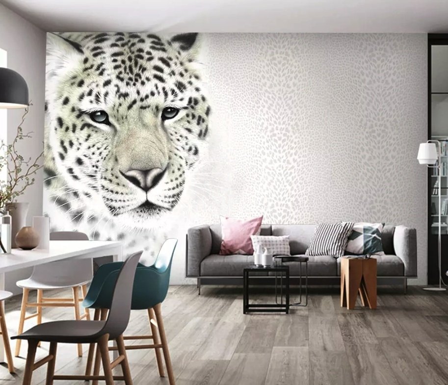 3D Look Monochrome Tiger Wallpaper Mural - Peel and Stick