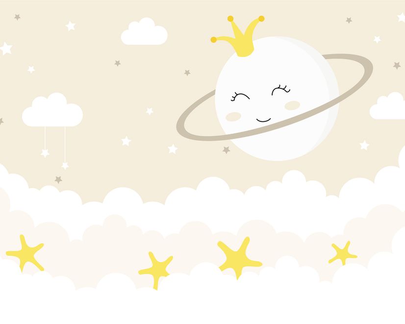 Nursery Soft Moon with White Cloud in the  Sky Wallpaper Mural