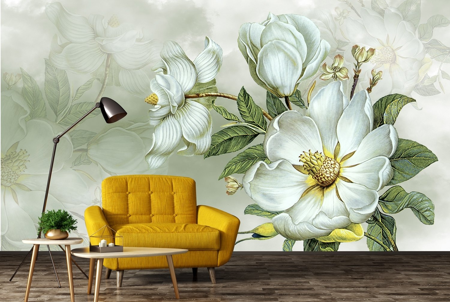 Nostalgic Magnolia Floral Wallpaper Mural - Peel and Stick