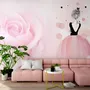 Ballerina Girl and Pink Roses Wallpaper Mural