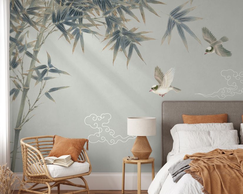 Retro Trees and Birds Wallpaper Mural