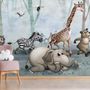 Cartoon Wild Animals and Forest Wallpaper Mural