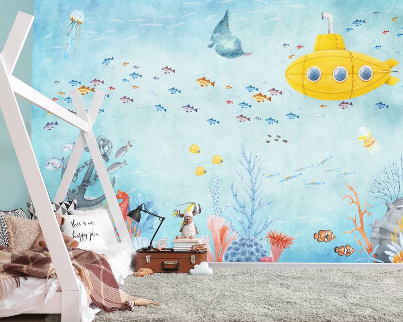 Kids Nursery Undersea with Submarine Wallpaper Mural