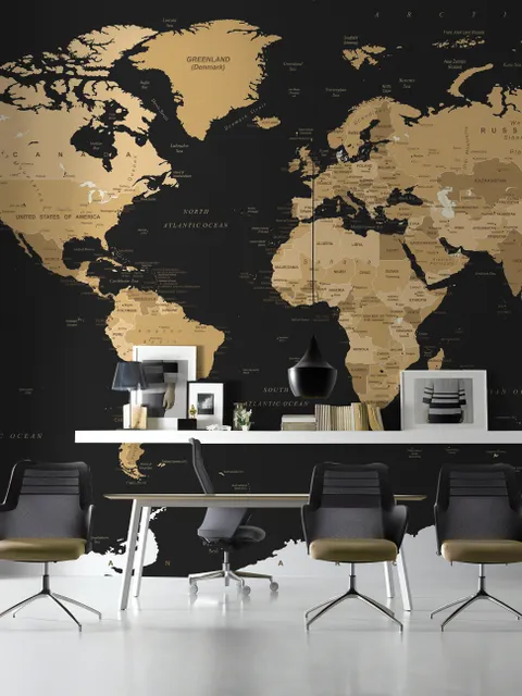 Papier peint panoramique de la carte du monde politique en noir