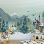 Papier peint paysage d'hiver aquarelle et renard