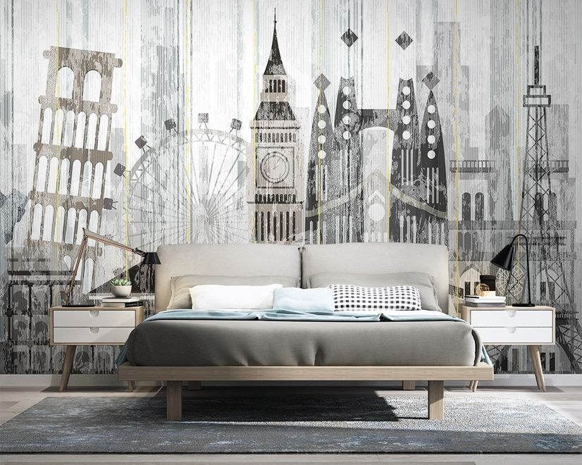 Watercolor City Famous Place Wallpaper Mural