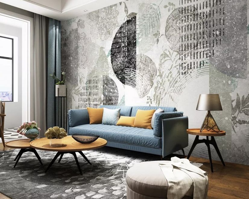 Geometric Pattern with Floral Wallpaper Mural