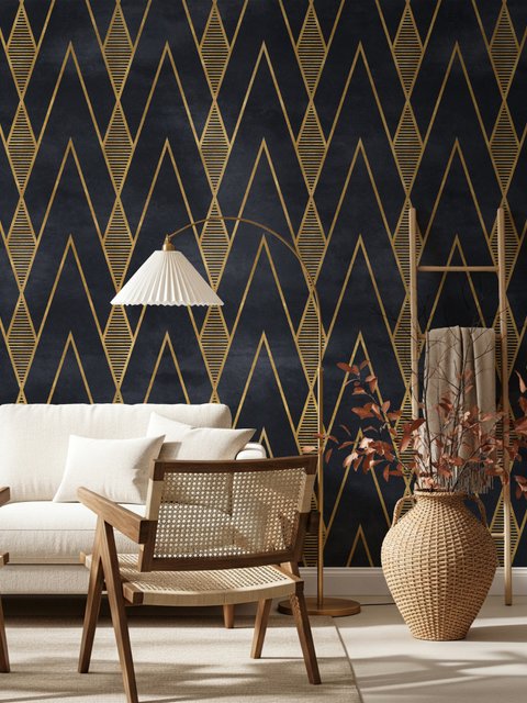 Fototapete Art Deco Dreieckslinien auf dunklem Hintergrund