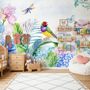 Hydrangea and Peony with Parrot Wallpaper Mural