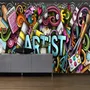Drawing Graffiti Artist with Colorful Painting Wallpaper Mural