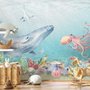 Papier peint baleine mignonne sous-marine pour enfants