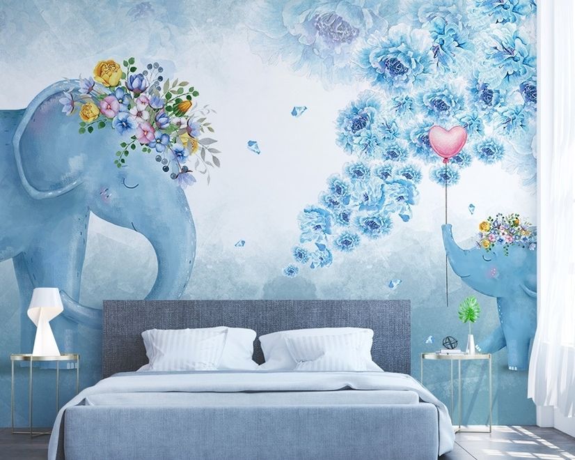 Cartoon Blue Elephant Wallpaper Mural