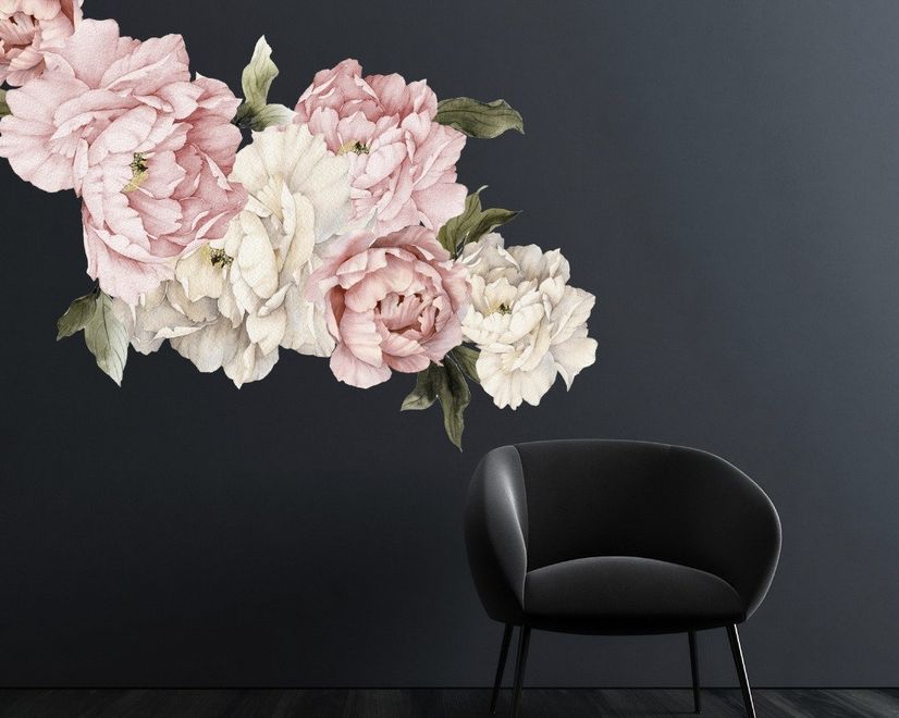 Nursery Pink White Peony Floral Bouquets Wall Decal Sticker