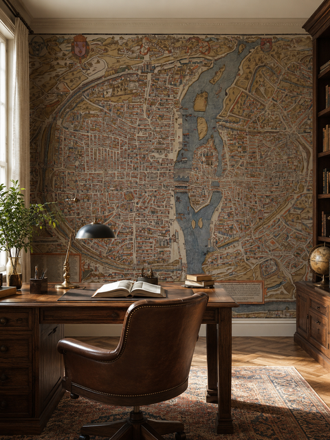 Antique European City Map Wallpaper Mural