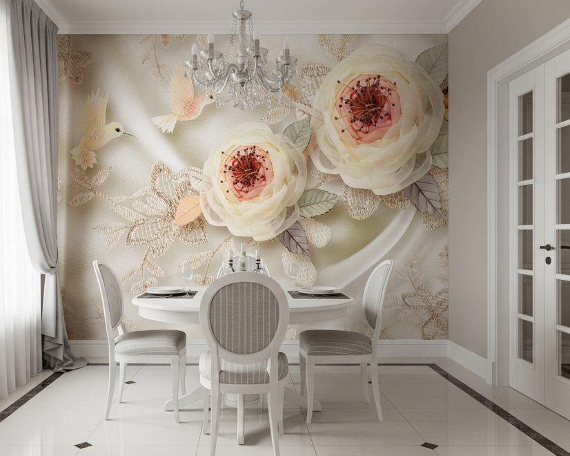 Soft Bloom Lace Bird Wallpaper Mural