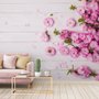 Papier peint panoramique fleuri rose pivoine