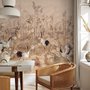 Paysage chinois de pivoines et de bambous avec oiseaux grues