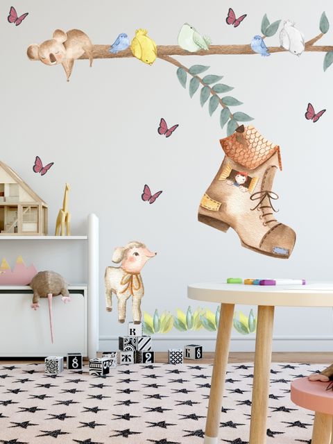 Stickers muraux maison chaussure woodland koala oiseaux enfants