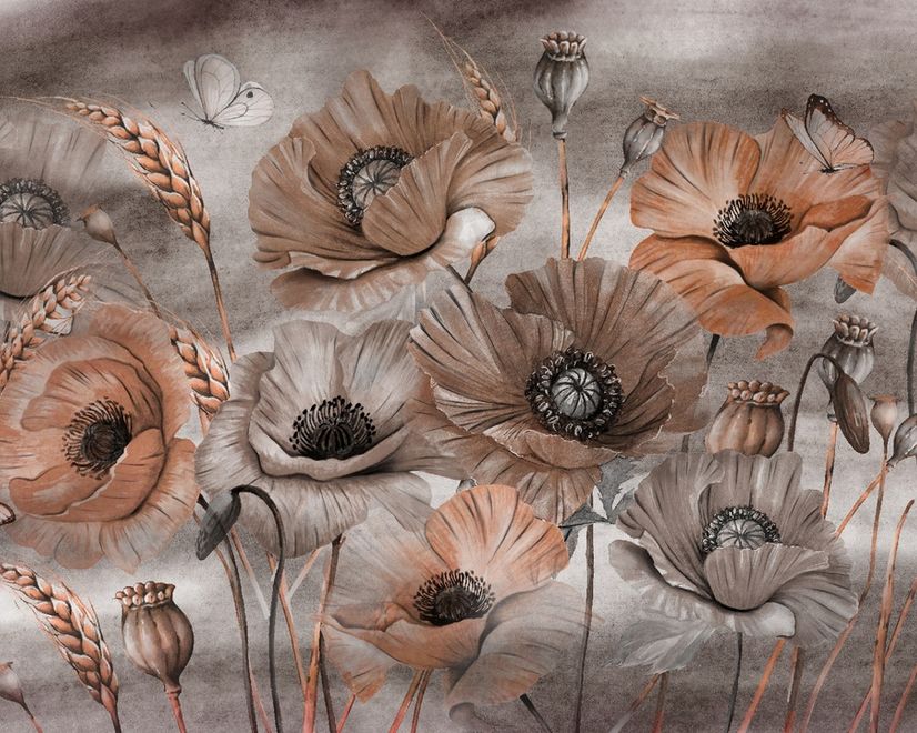 Corn Poppy Flowers Painting Art Wallpaper Mural