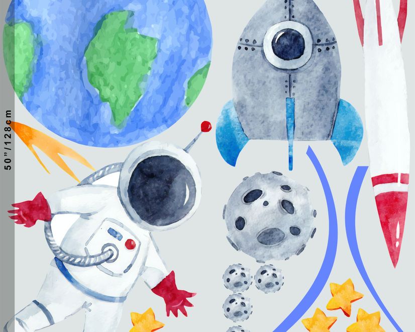 Stickers muraux espace aquarelle astronaute terre enfants