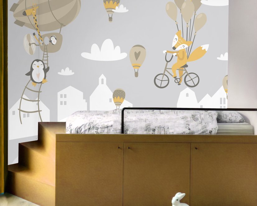 Kinderzimmer Heißluftballon und Weiße Haus Silhouette Wandtattoo