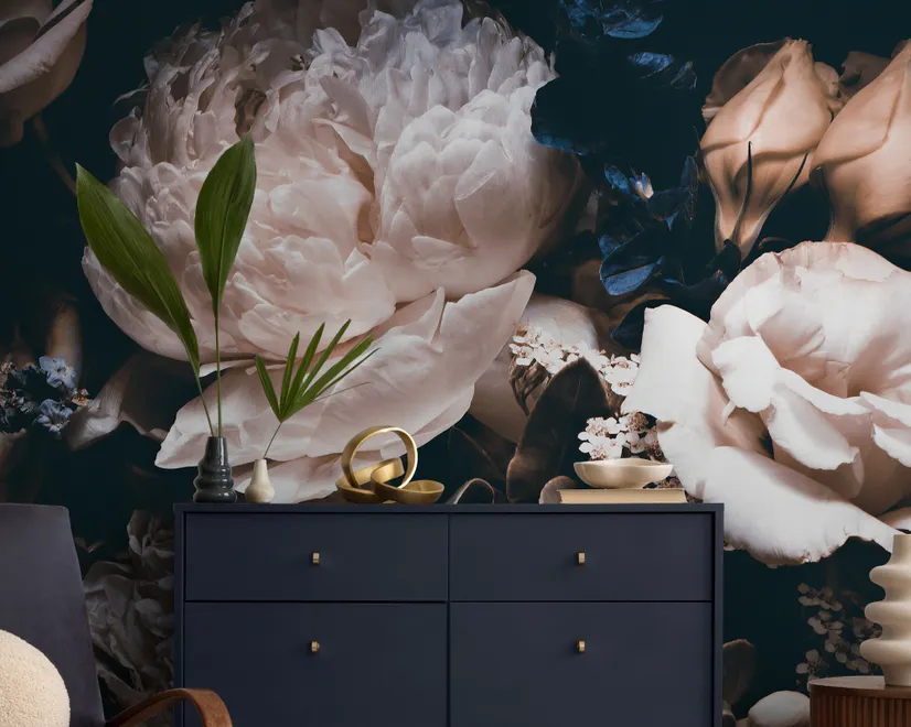 Dark Floral Peony Bouquet Wallpaper Mural