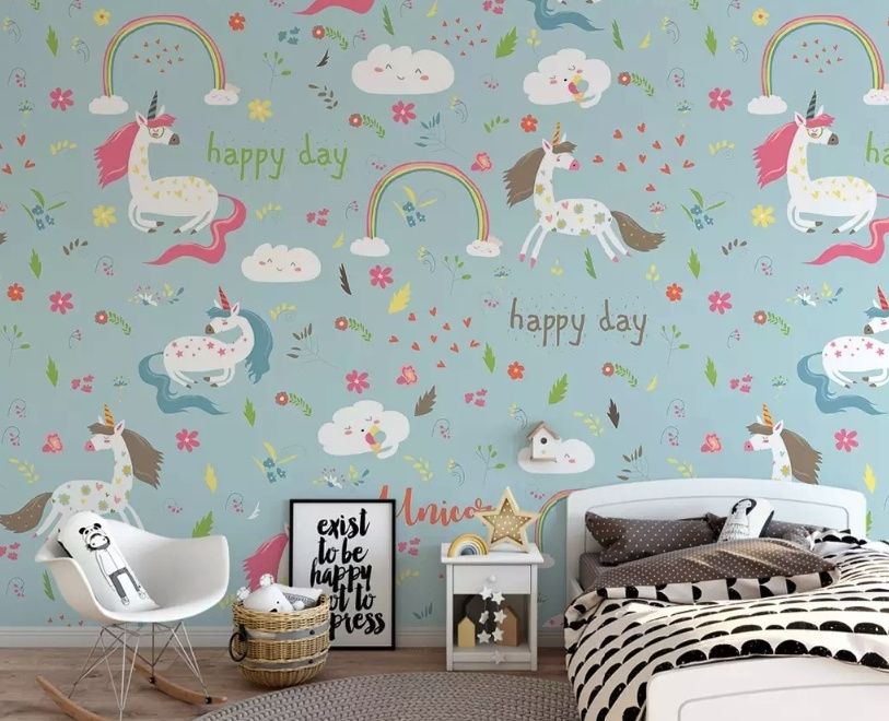 Cartoon Colorful Unicorns Wallpaper Mural