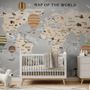 Kids World Map with Vintage Hot Air Balloon Wallpaper Mural