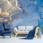 Papier Peint Panoramique Imprimé Marbre Bleu et Doré