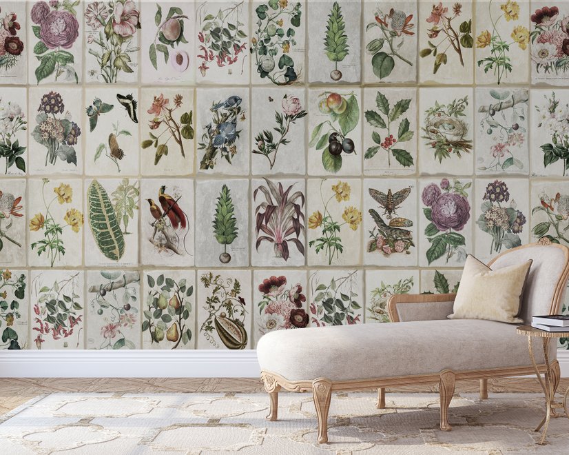 Vintage Floral Ceramic Art Wallpaper Mural