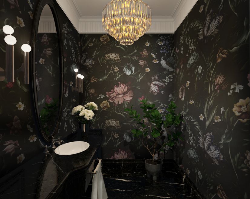 Dutch Flower Peony with Tulips Dark Floral Wallpaper Mural