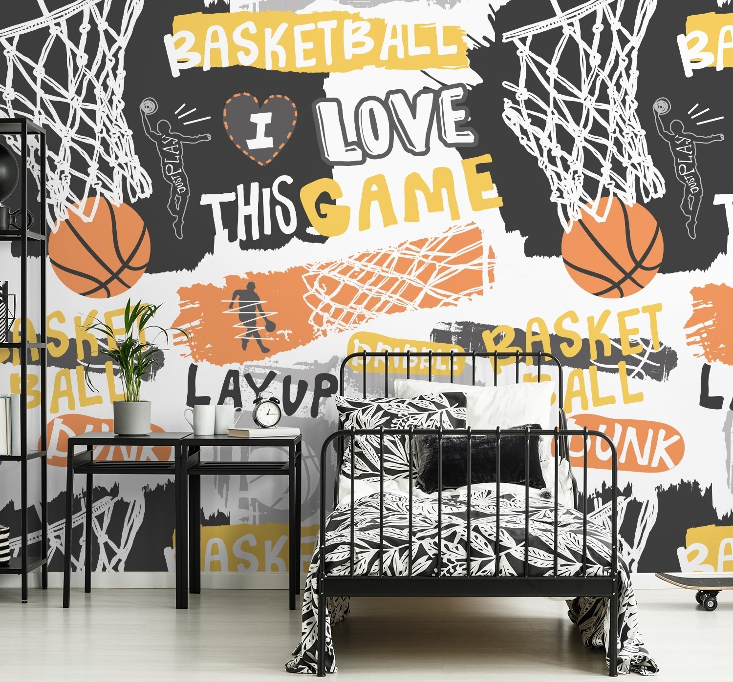 Basketball Hoop with Sport Slogans Wallpaper Mural - Peel and Stick