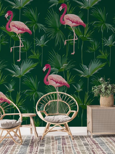 Pink Flamingo in der Tropischen Wald-Fototapete