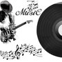 Schwarzes Musik-Schallplatten- und Rockmusiknoten-Wandtattoo