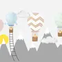 Kids Gray Mountain and Colorful Hot Air Balloon Wallpaper Mural