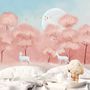 Pink Forest and Horned Deer Wallpaper Mural