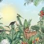 Leopard and Colorful Parrot in the Tropical Forest Wallpaper Mural