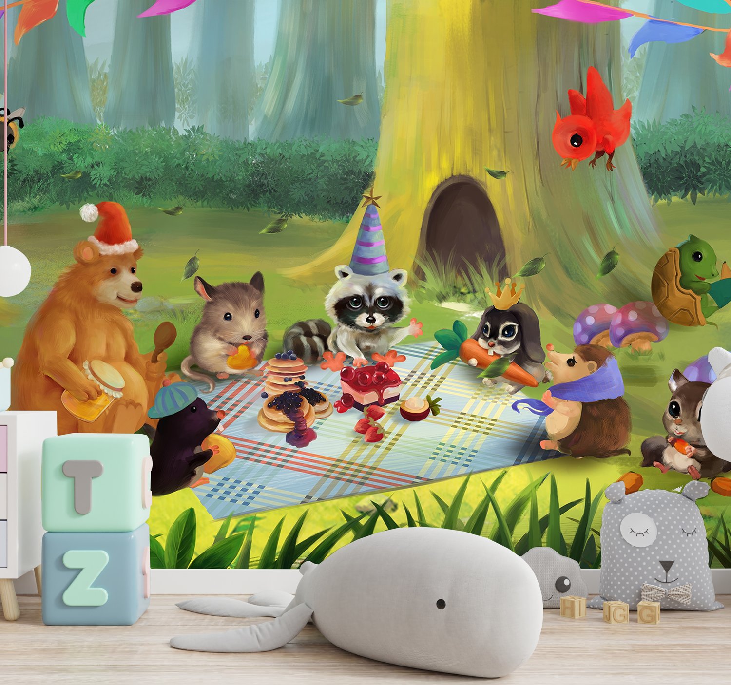 Cartoon Animals in the Woods Wallpaper Mural - Peel and Stick