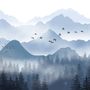 Monochrome Mountainscape with Misty Forest Wallpaper Mural