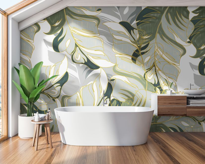 Papier peint panoramique de feuilles fraîches tropicales